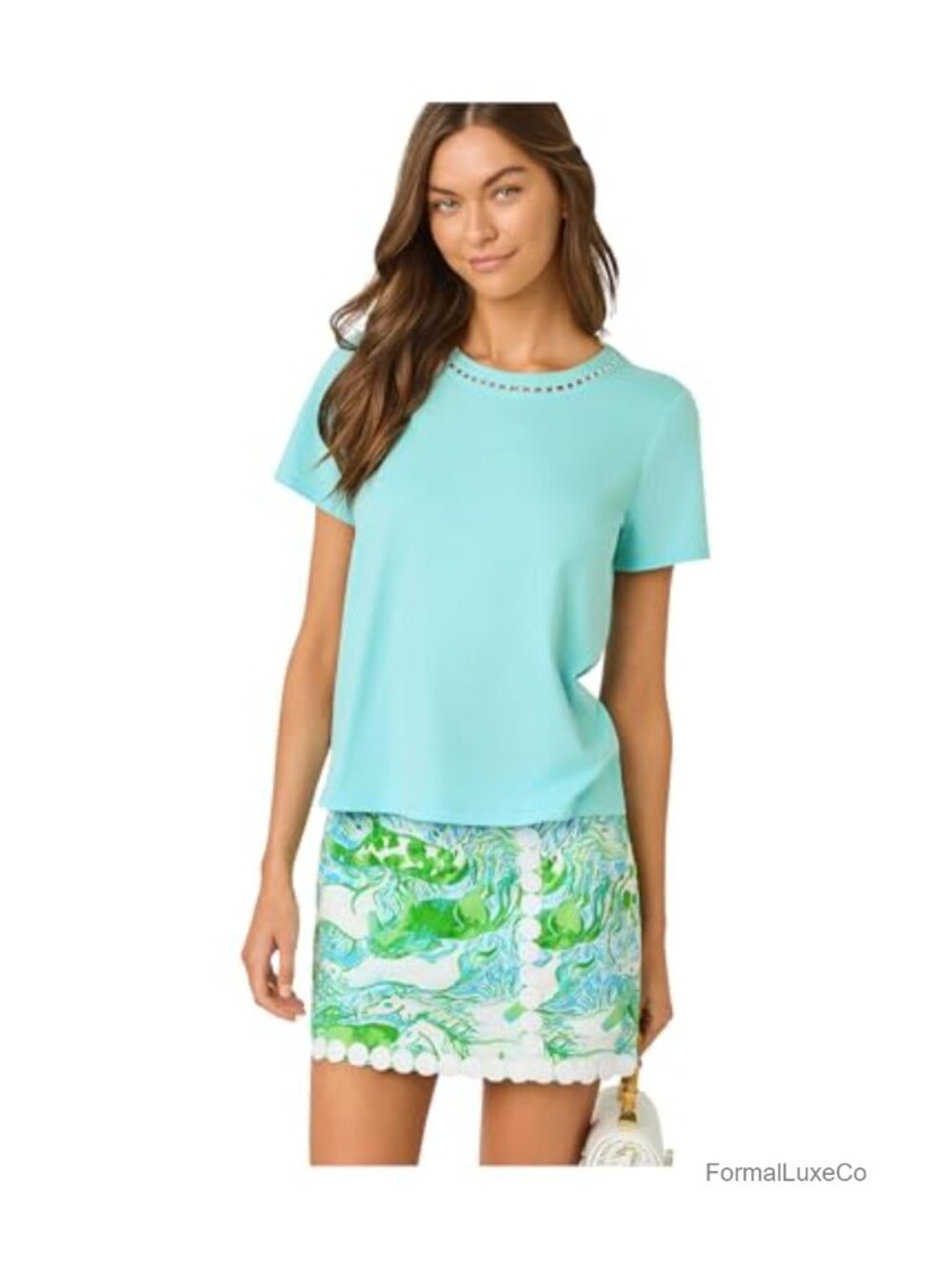 Lilly Pulitzer Clairmont Pearl Knit Top Floral Cotton Short Sleeve Crew Neck